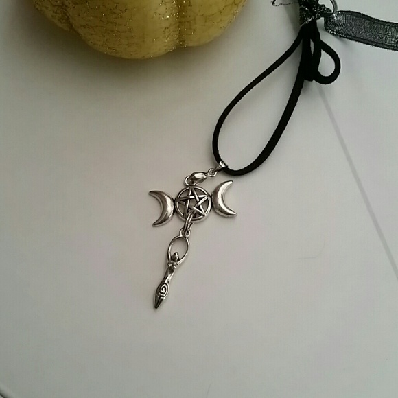 triple moon goddess necklace w crystals - Picture 4 of 4
